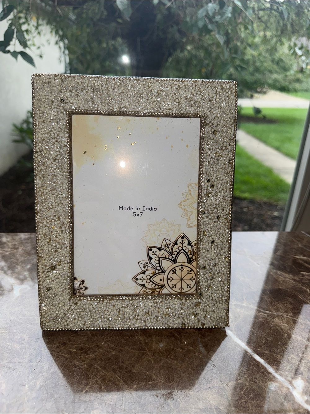 Beaded Sparkle 5x7 Photo Frame - White and Gold Accent